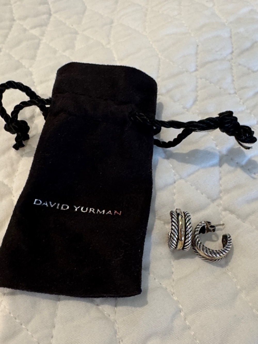 David Yurman Silver Twisted Cable Hoop Earrings with Black Pouch